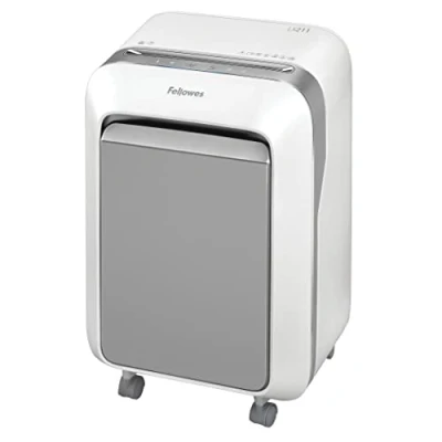 Image of Fellowes 15 Sheet Paper Shredder for Office Use 100% Jam Proof Micro Cut LX211 Shreds 20 Minutes Powershred with Large 23 Litre Pull Out Bin DIN Level P5 White
