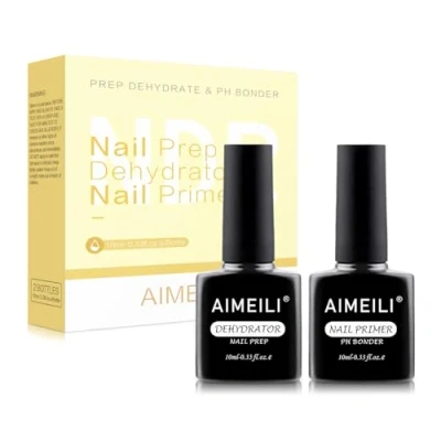 Image of AIMEILI Natural Nail Prep Dehydrator &amp; Bond Primer, Acid Free Primer Dehydrate Protein Bonding Fast Air Dry Superior For Gel Polish and Acrylic Powder, 2 x 10ml