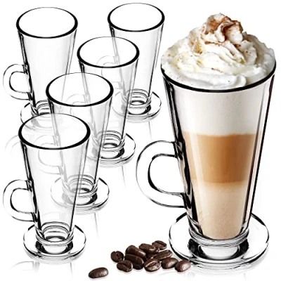 Image of KADAX Coffee Glasses 260 ml, Tall Drinking with Handle for Latte Macchiato, Cappuccino, Transparent Glassware Tea, Water, Juice (Set of 6)