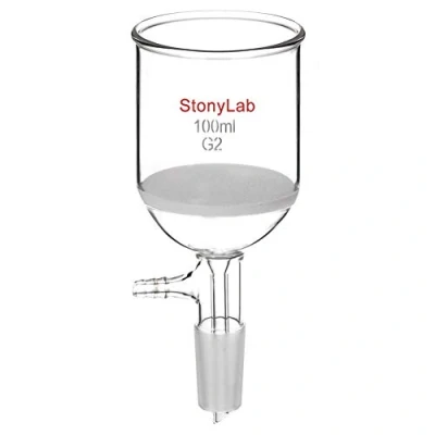 Image of StonyLab Verre Borosilicate Buchner Entonnoir avec Medium Fritte (G2), Diamètre Intérieur de 56 mm, Profondeur 60 24/40 Standard Joint et Tubulation Dentelée Sous Vide (100 ml)