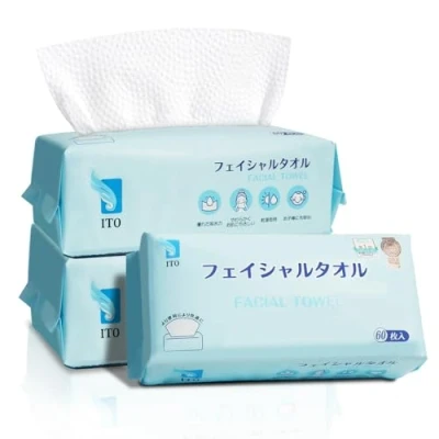 Image of ITO Disposable Face Towel, Soft Facial Tissue for Sensitive Skin, Non Woven Fabric Dry Wipes Cleansing Make Up Remover 3 Pack