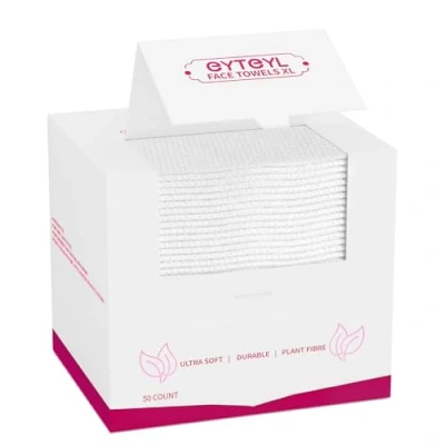 Image of Disposable Face Towel XL 50 Count, 25x30cm Towelettes, Cloth Tissue, Facial Compatible with Clean Skin, Makeup Remover and Wash Dry Wipes (EF Pattern)