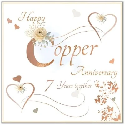 Image of Copper Anniversary Card 7th 7 Years Special Finishes and Embellishments Floral Love Heart Design Made in the UK Eco Friendly