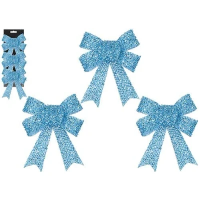 Image of Toyland® Pack Of 3 15cm Ice Blue Tinsel Christmas Bows Tree Decorations
