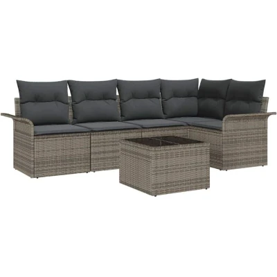 Image of vidaXL 5 Piece Garden Sofa Set with Cushions Black Poly Rattan