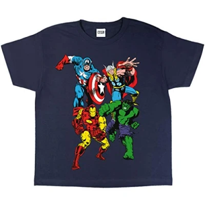 Image of Marvel Comics Classic Characters T Shirt, Kids, 2 13 Years, Navy, Official Merchandise
