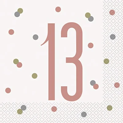 Image of Elegant Rose Gold 13th Glitz Luncheon Napkins (16cm) Perfect for Parties, Weddings, &amp; Special Occasions 16 ct