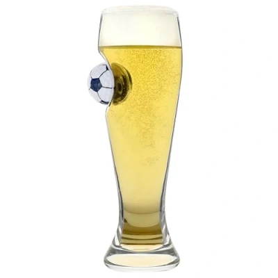 Image of Bar Bespoke Football Pilsner Glass, 24cm Tall, 400ml Capacity, Crystal Suspended Resin