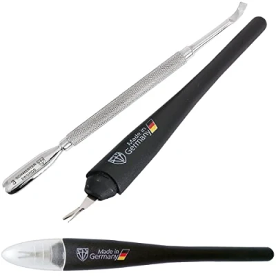 Image of 3 Swords Germany brand quality cuticle REMOVER TRIMMER KNIFE (1 piece) and 1 pusher scratcher manicure for professional finger nail care by