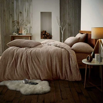 Image of GC GAVENO CAVAILIA Teddy Fleece Luxurious Duvet Cover Sets Super Soft Warm and Cosy Bedding (Mink/Taupe, Single Set), 543855
