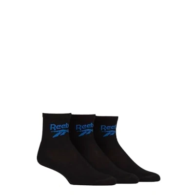 Image of Mens and Women&#039;s 3 Pair Reebok Foundation Cotton Ankle Socks Black 11 12.5 UK