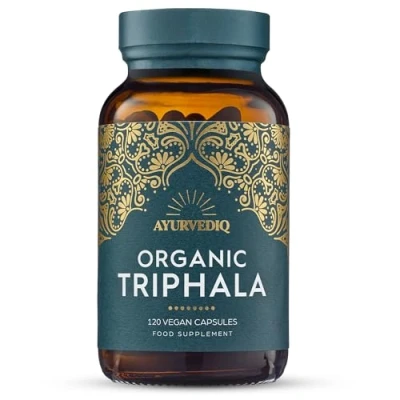Image of Ayurvediq Wellness Organic Triphala Capsules 120, 500mg Natural Pure Powder for Immunity, Digestion, Wellbeing Soil Association Certified Vegan Ayurveda Supplements