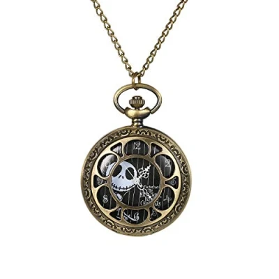 Image of JewelryWe Nightmare Before Christmas Pocket Watch Vintage with Chain Men Women Necklace for Xmas