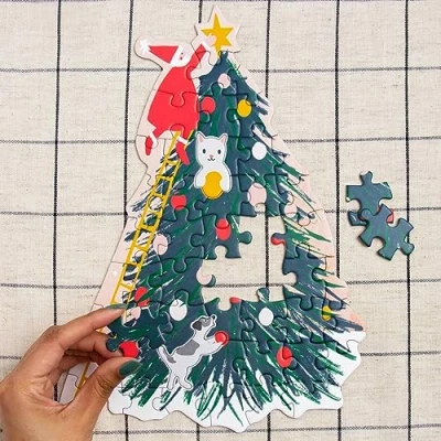 Image of Talking Tables 50 Piece Christmas Tree Shaped Puzzle for Kids Children Game Age 3+ Jigsaws, Xmas Eve, Present, Stocking Filler Ideas, Gift Boys or Girls 100% Plastic Free