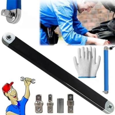 Image of EHOTER Pro Zero Offset Extension Wrench 2024 Best Tight Reach Set Multifunctional Ratchet with 1/2&quot; 1/4&quot; 3/8&quot; Drive Adapters (Black 1pcs)