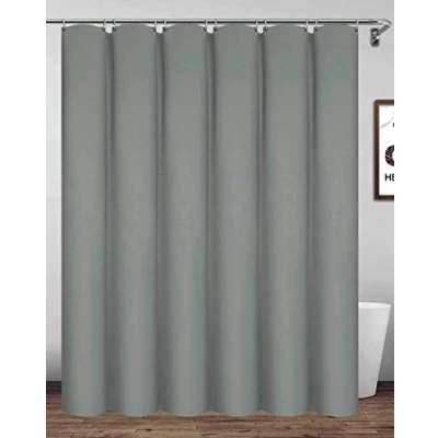 Image of Homehold 180x200cm Gray Shower Curtain With Hooks, Extra Long Polyester Waterproof Bathroom