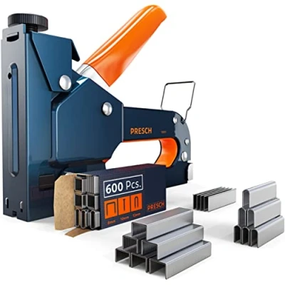 Image of Presch Staple Gun with Staples 600pcs. Heavy Duty Stapler for Wood, Cable, Wire, Furniture, Wall and Carpet Upholstery