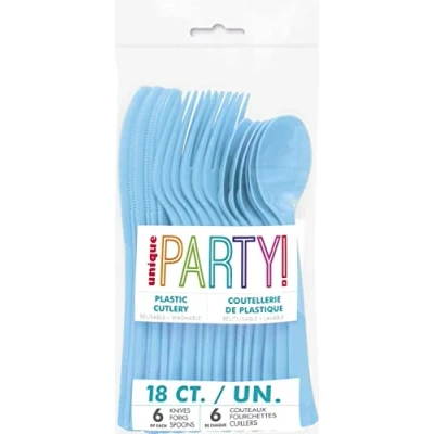 Image of Powder Blue Solid Assorted Plastic Cutlery Classy &amp; Elegant Flatware Design Perfect for Parties, Weddings Events 18ct