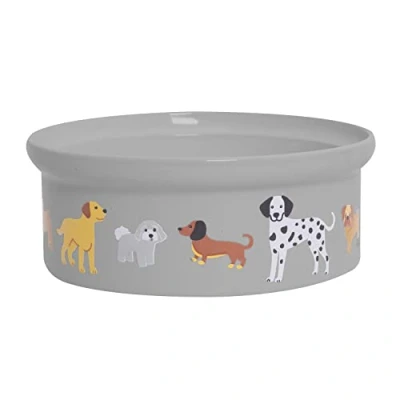 Image of YöL Ceramic Dog Print Food Drink Feeding Bowl Grey Puppy Pet 800ml Stoneware