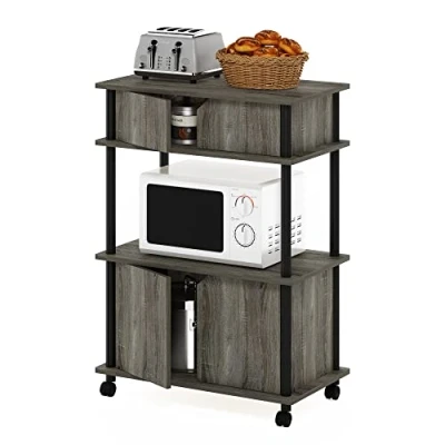 Image of Furinno Turn N Tube Toolless Storage Cart with Cabinet, French Oak Grey/Black