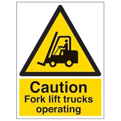 Image of V Safety Warning Vehicle Caution Fork Lift Trucks Operating 300 X 400MM Sign With Snap Frame
