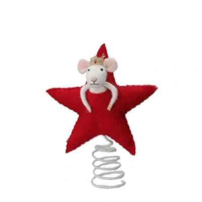 Image of Gisela Graham Felt Queen Mouse In Star Christmas Tree Topper