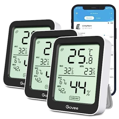 Image of Govee Room Thermometer Hygrometer, Bluetooth Digital Indoor Humidity Meter with Smart Alert and Data Storage, Temperature Monitor for Baby Greenhouse (3Pack)