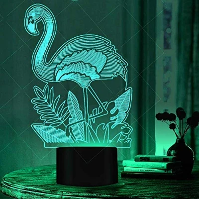 Image of HPBN8 Ltd Optical Illusion 3D Flamingo Night Light USB Powered Touch Switch Decor Table Desk Lamps 7 Color Changing Lights LED Lamp Xmas Home Love Brithday Children Kids Toy Gift