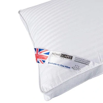 Image of HOMESCAPES Air Flow Hypoallergenic Super Microfibre Pillow 100% Cotton Casing, 48 x 74 cm (19″ 29″) UK Standard Size