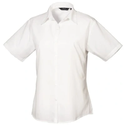 Image of Premier Workwear Ladies Short Sleeve Poplin Blouse White 14