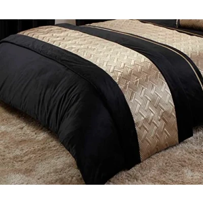 Image of Rapport Capri Quilted Bed Runner Throw Over Spread Black Gold 60x240cm Velvet Luxury