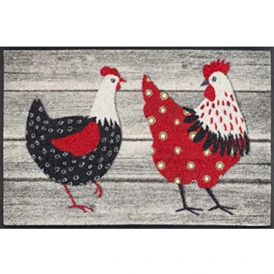 Image of Wash+Dry Chicken Farm Door Mat, 50 x 75 cm, Colourful, Washable for Indoor and Outdoor Use