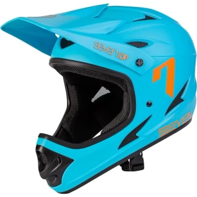 Image of 7 iDP M1 MTB Mountain Bike Full Face Lightweight Vented Bicycle Helmet (Blue/Orange, XL)