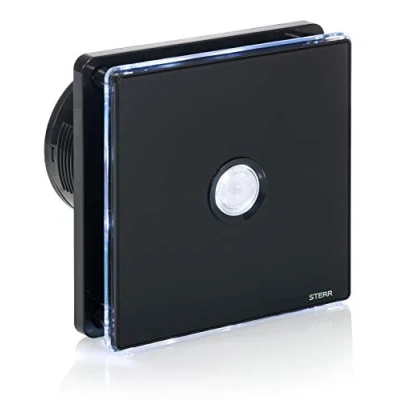 Image of STERR Black Bathroom Fan 4 inches / 100 mm with LED + PIR Extractor Glass Front Modern Look BFS100LP B 10 W