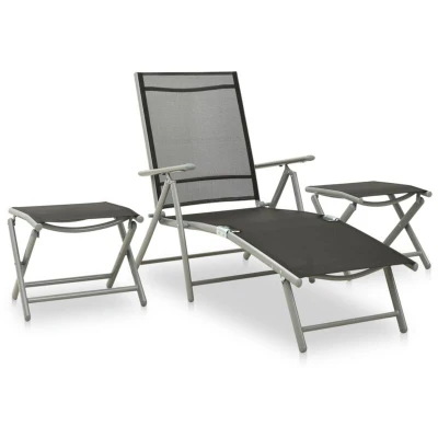 Image of vidaXL 3 Piece Garden Lounge Set Textilene and Aluminium Silver