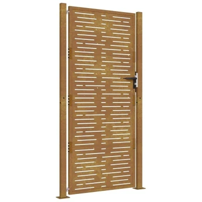 Image of vidaXL Garden Gate in Corten Steel Weather Resistant, Rusty Finish, Lockable System, Laser cut Square Design 105x180 cm Size, Brown