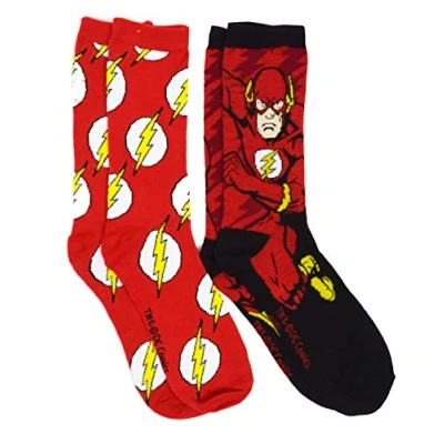 Image of Dc Comics The Flash Logo Barry Men&#039;s Casual Crew Sock Set Pack of 2