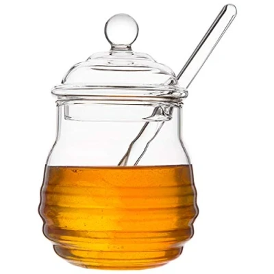 Image of Mkouo Honey Jar with Spoon for Serving and Syrup, 9 Ounce/255 ml