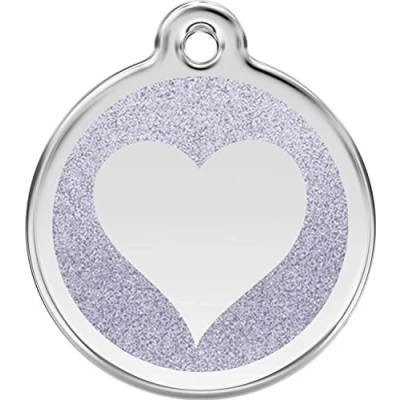 Image of Red Dingo Glitter Heart Dog ID Tag (Silver, Small)