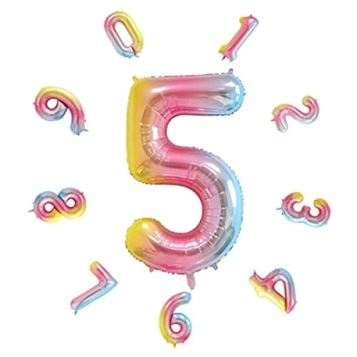 Image of 40&quot; Number Balloons,Helium 5 Balloons Birthday,Self Inflating Balloons,Foil Balloon for Birthday Party,New Year Decoration,Anniversary Decoration,Company Celebration (Rainbow #5)