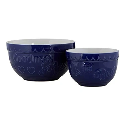 Image of Premier Housewares Fruit Bowls Mixing Bowl Ceramic Pasta For Baking Salad Set Of 2 Blue 10h x 16w 16d+12h 22w 22d