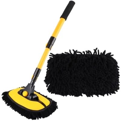Image of ASelected 15 Curved Car Cleaning Brush with Telescopic Handle,Microfiber Mop Mittens Telescoping Long Handle Wash for Car,Truck and Home Cleaning,Car Design