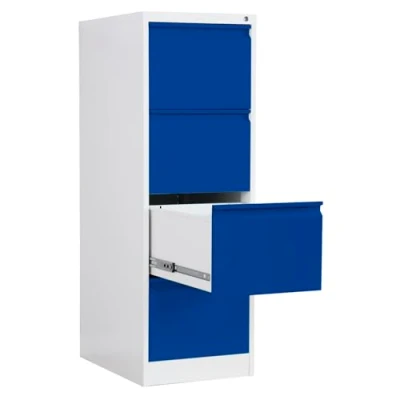 Image of Phoenix FC Series 4 Drawer Filing Cabinet Grey Body Blue Drawers with Key Lock FC1004GBK