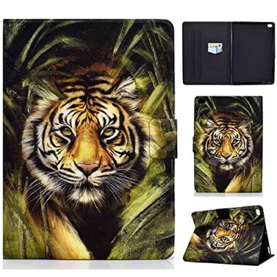 Image of Case for iPad 9.7 inch 2017/2018 Cover, 6th/5th Generation PU Leather Folding Flip Wallet Shell with Auto Wake/Sleep Card Holder also fits Air 2/ 1, Bush tiger