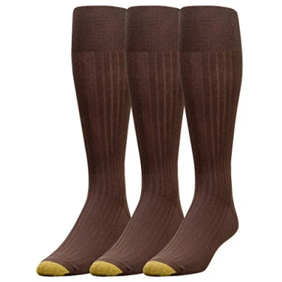 Image of Gold Toe Men&#039;s Canterbury Over the calf socks, 3 pairs dress Brown, M UK