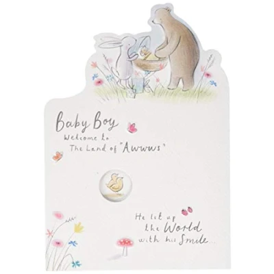 Image of Hallmark Baby Boy Birth Congratulations Card Cute Die cut Bunnies Design