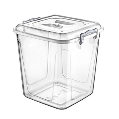 Image of Clear Plastic Storage Box with Lid Kitchen Pantry Food Pasta Flour Cereal Stackable Container Tub (20 Litre)