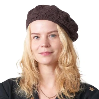 Image of Womens Mens French Beret Hat Summer Hand Knitted Ladies Hats 100% Cotton Beanie Berets Crochet Caps Dark Brown