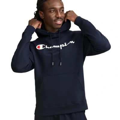 Image of Champion Men&#039;s Graphic Powerblend Fleece Hood Sweatshirt, Navy, XL