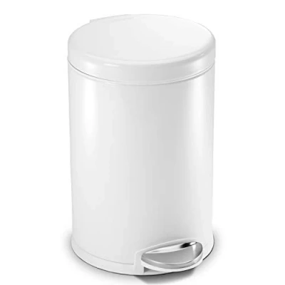 Image of simplehuman CW1853CB 4.5L Round Pedal Bin, Small Bin for Bathroom Bedroom Office, Strong Steel Pedal, Silent Soft Close Lid, Inner Bucket, Non Skid Base, White